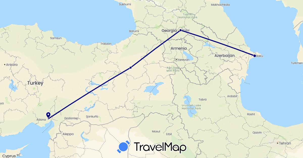 TravelMap itinerary: driving in Azerbaijan, Georgia, Turkey (Asia)